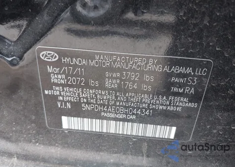 2011 Hyundai Elantra Gls из США, поврежденный, VIN 5NPDH4AE0BH044341